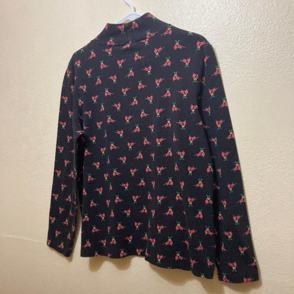 Croft & Barrow Womens Black All Over Red Cardinal Long Sleeve Mock Neck Shirt XL - Picture 2 of 3
